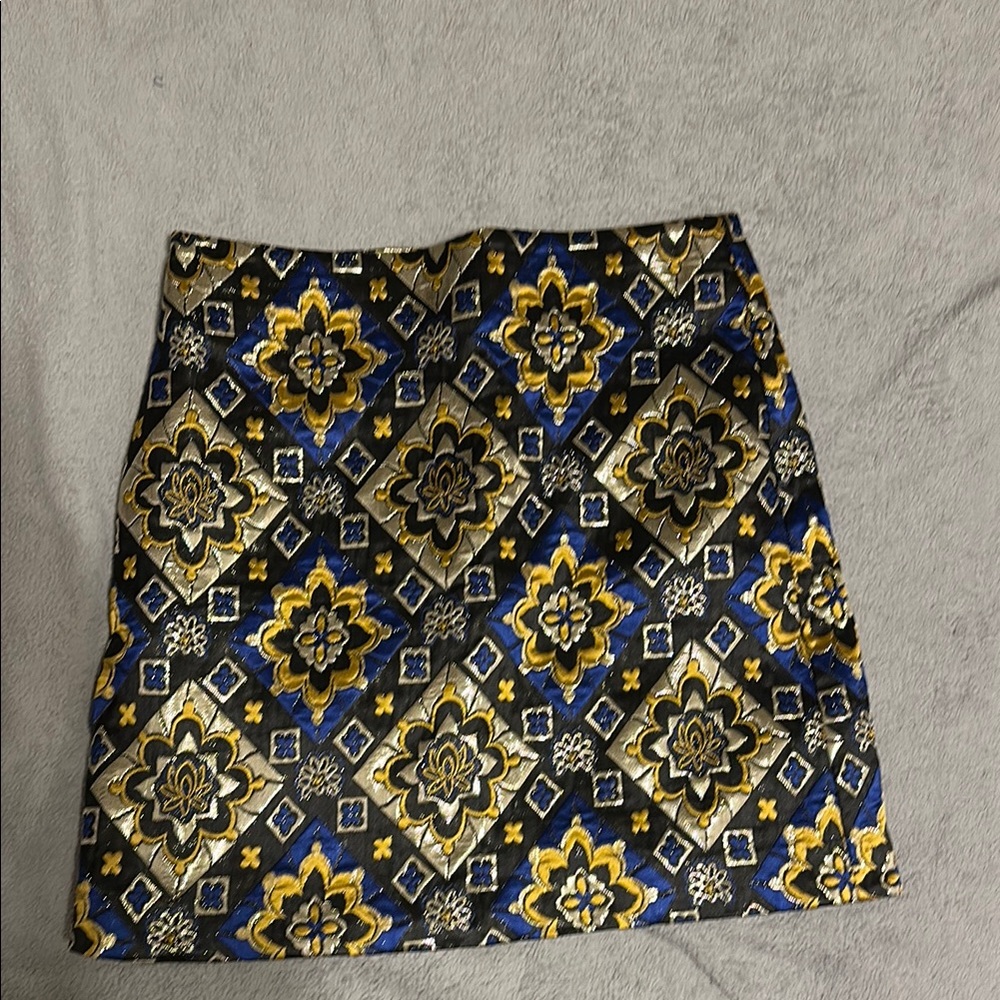 LOFT Gold and Blue Embellished Mini Skirt